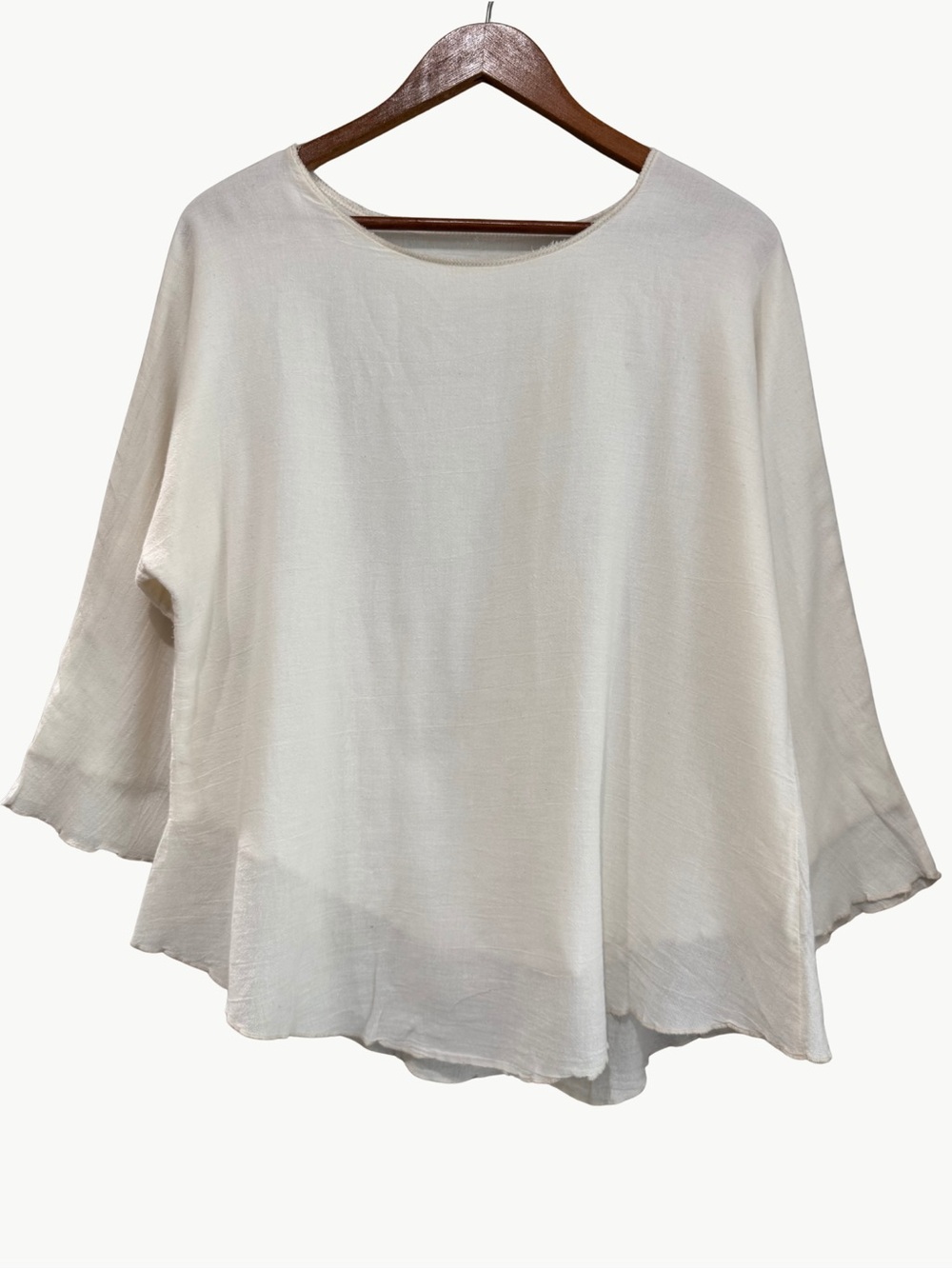 White Cotton Boat Neck Top S/M Raw hem Minimalist Relaxed Boxy Coastal Boho
